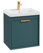 FJORD Wall Hung 50cm Two Drawer Vanity Unit - Brushed Gold, Matt Ocean Blue