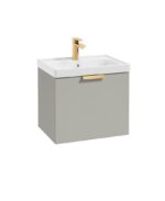 STOCKHOLM Wall Hung 50cm Single Drawer Vanity Unit - Brushed Gold, Matt Arctic Grey