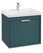 FJORD Wall Hung 60cm Two Drawer Vanity Unit - Brushed Chrome, Matt Ocean Blue