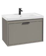 FJORD Wall Hung 80cm Two Drawer Vanity Unit - Matt Black, Matt Khaki