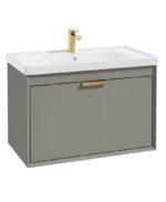 FJORD Wall Hung 80cm Two Drawer Vanity Unit - Brushed Gold, Matt Khaki