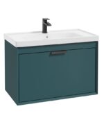 FJORD Wall Hung 80cm Two Drawer Vanity Unit - Matt Black, Matt Ocean Blue