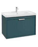 FJORD Wall Hung 80cm Two Drawer Vanity Unit - Brushed Chrome, Matt Ocean Blue