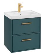 FINLAND Wall Hung 50cm Two Drawer Vanity Unit - Gold, Matt Ocean Blue