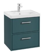 FINLAND Wall Hung 50cm Two Drawer Vanity Unit - Chrome, Matt Ocean Blue
