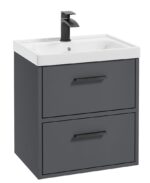 FINLAND Wall Hung 50cm Two Drawer Vanity Unit - Black, Matt Midnight Grey