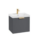 STOCKHOLM Wall Hung 50cm Single Drawer Vanity Unit - Brushed Gold, Matt Midnight Grey