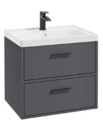 FINLAND Wall Hung 60cm Two Drawer Vanity Unit - Black, Matt Midnight Grey