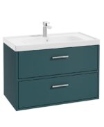 FINLAND Wall Hung 80cm Two Drawer Vanity Unit - Chrome, Matt Ocean Blue