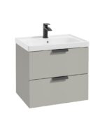 STOCKHOLM Wall Hung 60cm Two Drawer Vanity Unit - Matt Black, Matt Arctic Grey