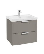 STOCKHOLM Wall Hung 60cm Two Drawer Vanity Unit - Brushed Chrome, Matt Khaki