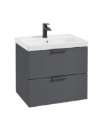 STOCKHOLM Wall Hung 60cm Two Drawer Vanity Unit - Matt Black, Matt Midnight Grey