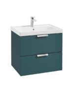 STOCKHOLM Wall Hung 60cm Two Drawer Vanity Unit - Brushed Chrome, Matt Ocean Blue