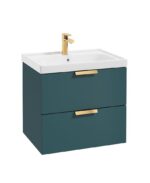 STOCKHOLM Wall Hung 60cm Two Drawer Vanity Unit - Brushed Gold, Matt Ocean Blue
