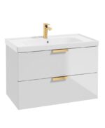 STOCKHOLM Wall Hung 80cm Two Drawer Vanity Unit - Brushed Gold, Gloss White