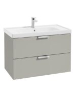 STOCKHOLM Wall Hung 80cm Two Drawer Vanity Unit - Brushed Chrome, Matt Arctic Grey