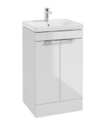 STOCKHOLM Floorstanding 50cm Two Door Vanity Unit - Brushed Chrome, Gloss White