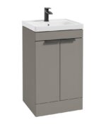 STOCKHOLM Floorstanding 50cm Two Door Vanity Unit - Matt Black, Matt Khaki