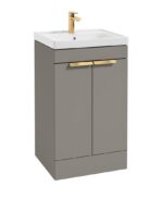 STOCKHOLM Floorstanding 50cm Two Door Vanity Unit - Brushed Gold, Matt Khaki