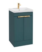 STOCKHOLM Floorstanding 50cm Two Door Vanity Unit - Brushed Gold, Matt Ocean Blue