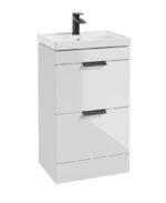 STOCKHOLM Floorstanding 50cm Two Drawer Vanity Unit - Matt Black, Gloss White