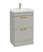 STOCKHOLM Floorstanding 50cm Two Drawer Vanity Unit - Brushed Gold, Matt Arctic Grey