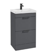 STOCKHOLM Floorstanding 50cm Two Drawer Vanity Unit - Matt Black, Matt Midnight Grey