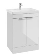 STOCKHOLM Floorstanding 60cm Two Door Vanity Unit - Brushed Chrome, Gloss White