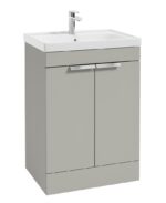 STOCKHOLM Floorstanding 60cm Two Door Vanity Unit - Brushed Chrome, Matt Arctic Grey