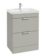 STOCKHOLM Floorstanding 60cm Two Drawer Vanity Unit - Brushed Chrome, Matt Arctic Grey