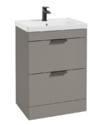 STOCKHOLM Floorstanding 60cm Two Drawer Vanity Unit - Matt Black, Matt Khaki