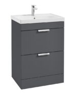 STOCKHOLM Floorstanding 60cm Two Drawer Vanity Unit - Brushed Chrome, Matt Midnight Grey