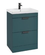 STOCKHOLM Floorstanding 60cm Two Drawer Vanity Unit - Matt Black, Matt Ocean Blue