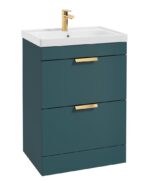 STOCKHOLM Floorstanding 60cm Two Drawer Vanity Unit - Brushed Gold, Matt Ocean Blue