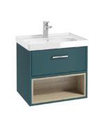 MALMO Wall Hung 60cm Single Drawer Vanity Unit - Chrome, Matt Ocean Blue-Gloss Basin