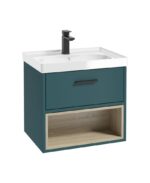 MALMO Wall Hung 60cm Single Drawer Vanity Unit - Black, Matt Ocean Blue-Gloss Basin