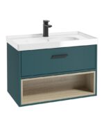 MALMO Wall Hung 80cm Single Drawer Vanity Unit - Black, Matt Ocean Blue-Gloss Basin