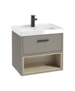 MALMO Wall Hung 60cm Single Drawer Vanity Unit - Black, Matt Khaki-Gloss Basin