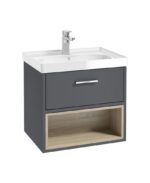 MALMO Wall Hung 60cm Single Drawer Vanity Unit - Chrome, Matt Midnight Grey-Gloss Basin