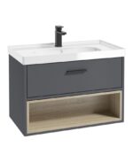 MALMO Wall Hung 80cm Single Drawer Vanity Unit - Black, Matt Midnight Grey-Gloss Basin