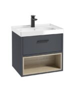 MALMO Wall Hung 60cm Single Drawer Vanity Unit - Black, Matt Night Sky Blue-Gloss Basin