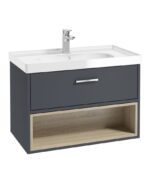 MALMO Wall Hung 80cm Single Drawer Vanity Unit - Chrome, Matt Night Sky Blue-Gloss Basin