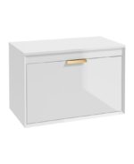 FJORD Wall Hung 80cm Two Drawer Countertop Vanity Unit - Brushed Gold, Gloss White