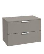STOCKHOLM Wall Hung 80cm Two Drawer Countertop Vanity Unit - Brushed Chrome, Matt Khaki