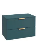 STOCKHOLM Wall Hung 80cm Two Drawer Countertop Vanity Unit - Brushed Gold, Matt Ocean Blue