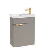STOCKHOLM Wall Hung 50cm Single Door Cloakroom Vanity Unit - Brushed Gold, Matt Khaki