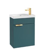 STOCKHOLM Wall Hung 50cm Single Door Cloakroom Vanity Unit - Brushed Gold, Matt Ocean Blue