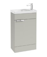STOCKHOLM Floorstanding 50cm Single Door Cloakroom Vanity Unit - Brushed Chrome, Matt Arctic Grey