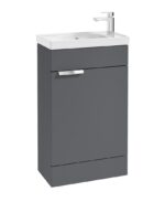 STOCKHOLM Floorstanding 50cm Single Door Cloakroom Vanity Unit - Brushed Chrome, Matt Midnight Grey
