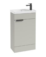 STOCKHOLM Floorstanding 50cm Single Door Cloakroom Vanity Unit - Matt Black, Matt Arctic Grey